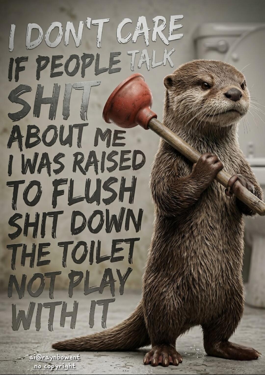 I DON'T CARE IF PEOPLE TALK SHIT ABOUT ME I WAS RAISED TO FLUSH SHIT DOWN THE TOILET NOT PLAY WITH IT