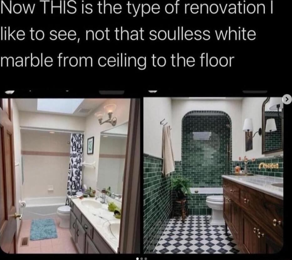 Now THIS Is the type of renovation like to see not that soulless white marble from ceiling to the floor