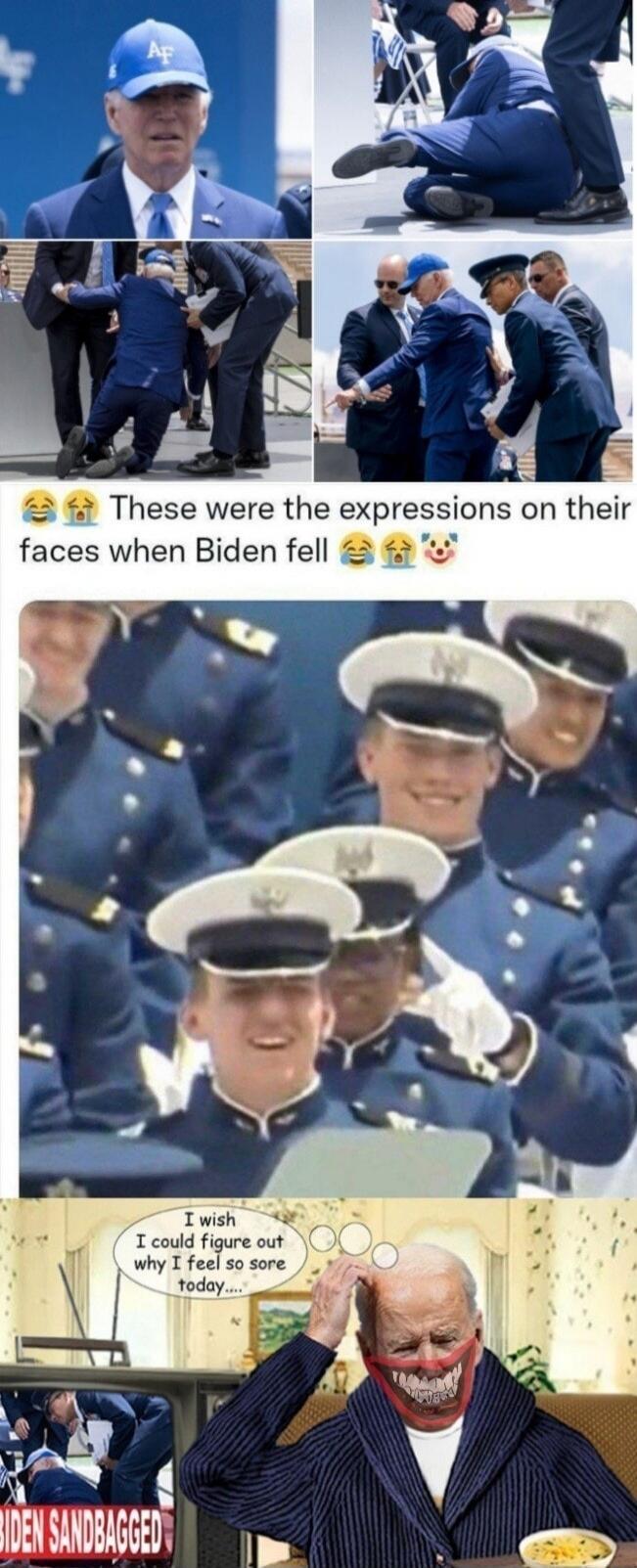 These were the expressions on their faces when Biden fell. I wish I could figure out why I feel so sore today.... BIDEN SANDBAGGED