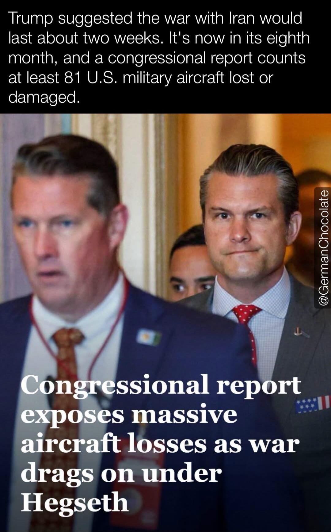 Trump suggested the war with Iran would last about two weeks. It's now in its eighth month, and a congressional report counts at least 81 U.S. military aircraft lost or damaged. Congressional report exposes massive aircraft losses as war drags on under Hegseth