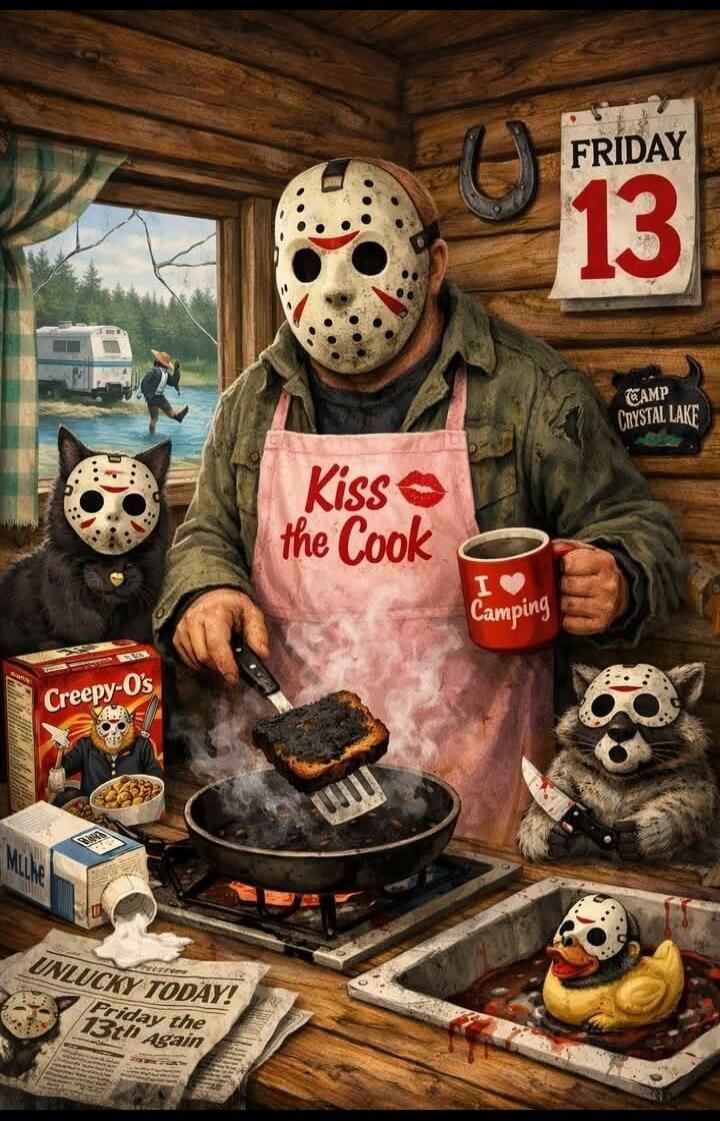 Friday the 13th, Kiss the Cook, I love Camping, Creepy-O's, Unlucky Today! Friday the 13th Again