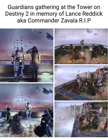 Guardians gathering at the Tower on Destiny 2 in memory of Lance Reddick aka Commander Zavala RIP