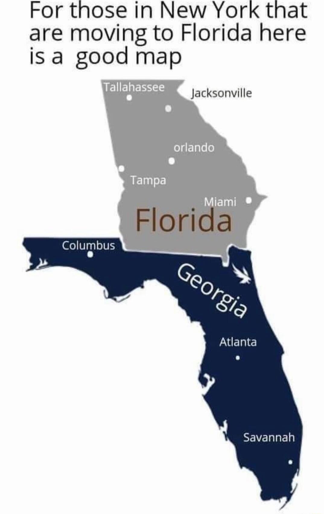 For those in New York that are moving to Florida here isa good map Jacksonville Florida Columbus Atlanta EEVELLED