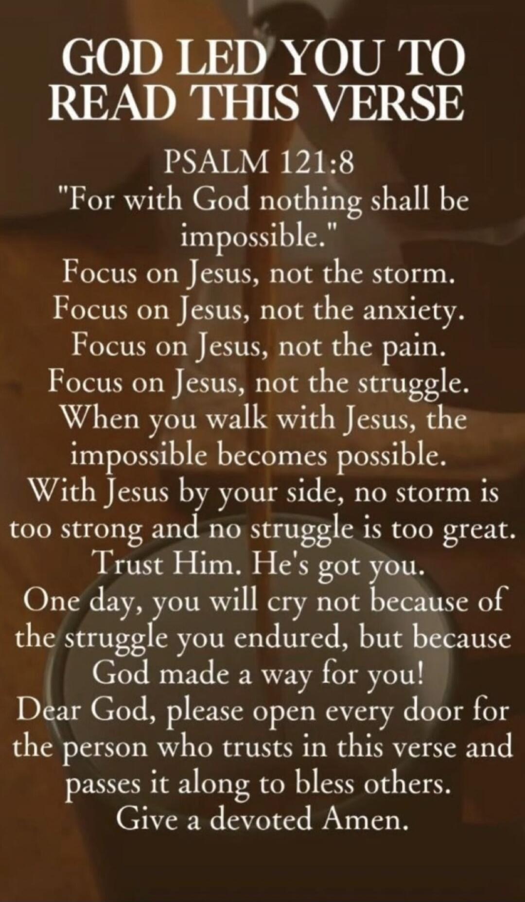 GOD LED YOU TO READ THIS VERSE
PSALM 121:8

