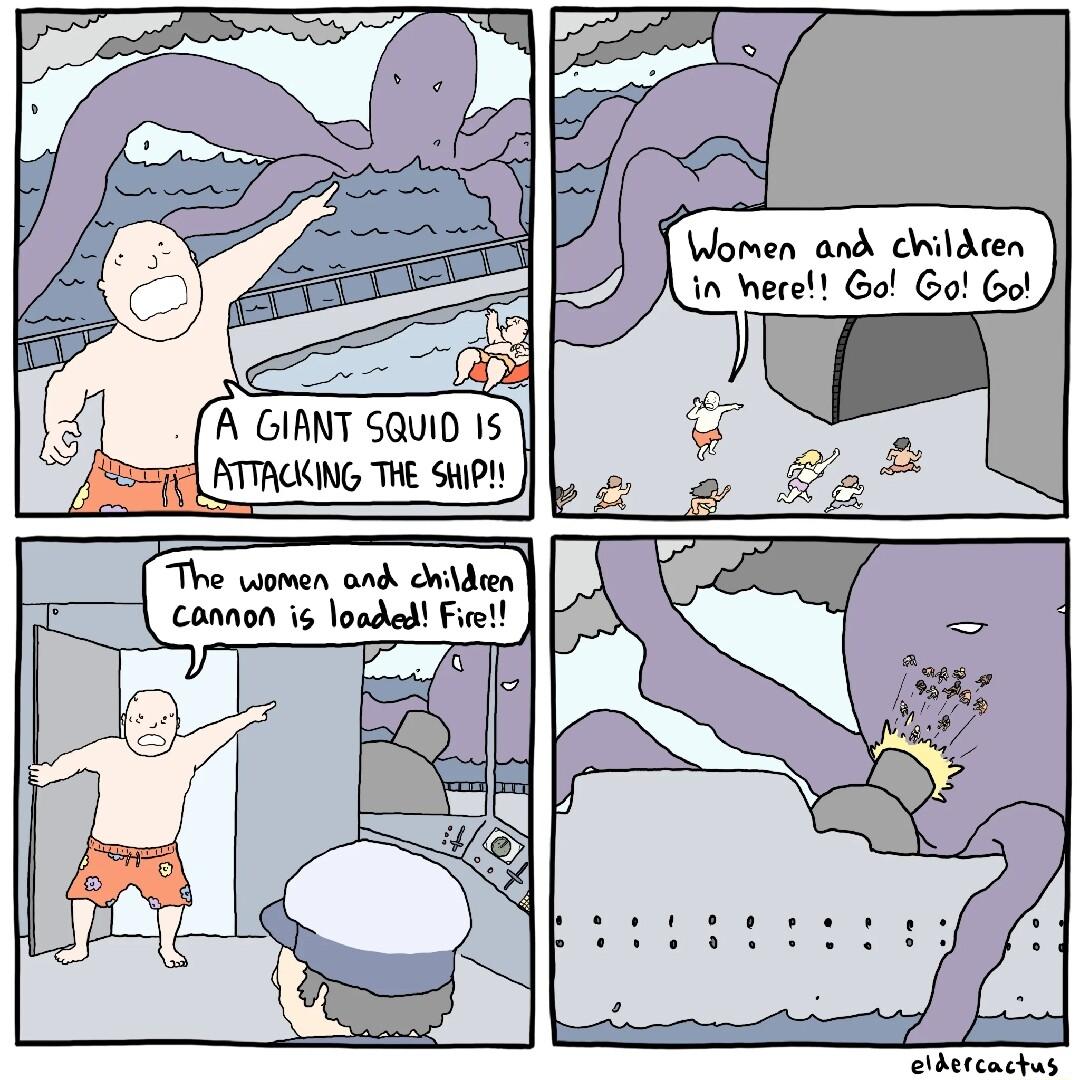 Women and cWildcen in ere Go Go Go A GIANT SQuID IS ATTACKING THE SHIP