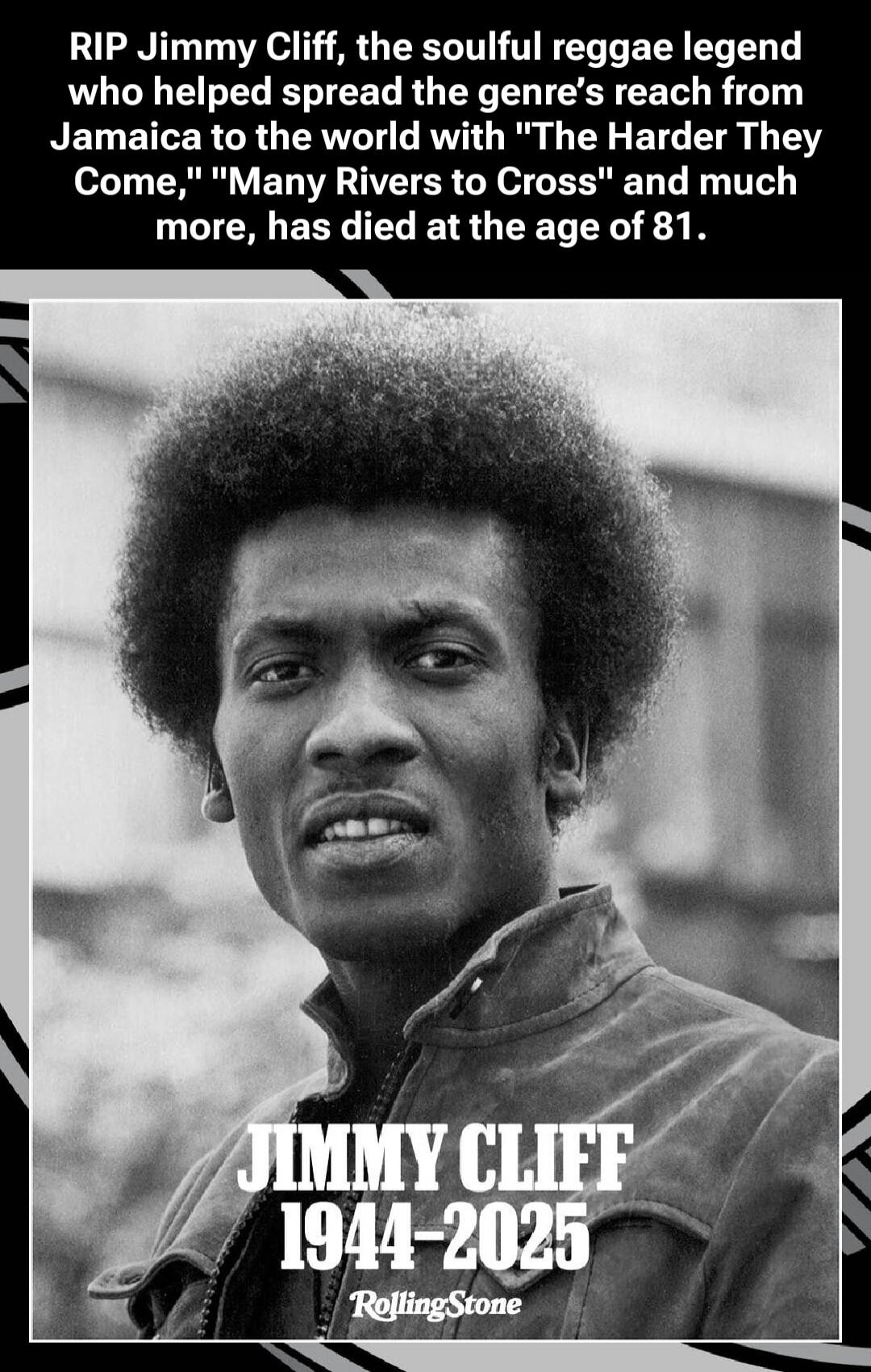 RIP Jimmy Cliff, the soulful reggae legend who helped spread the genre's reach from Jamaica to the world with 