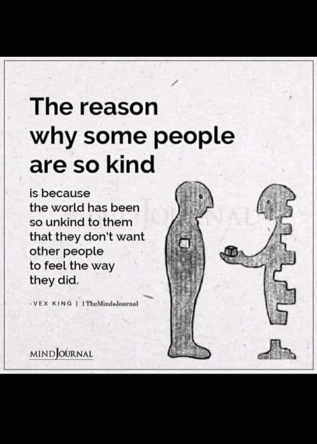 The reason why some people are so kind is because the world has been so unkind to them that they dont want other people to feel the way they did VEX KING ThoMin MINDJOURNAL