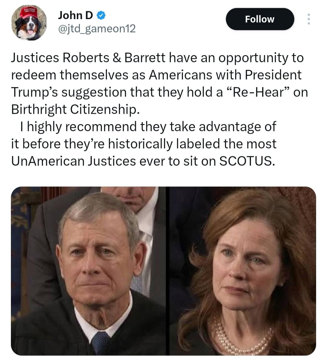 Justices Roberts & Barrett have an opportunity to redeem themselves as Americans with President Trump's suggestion that they hold a 