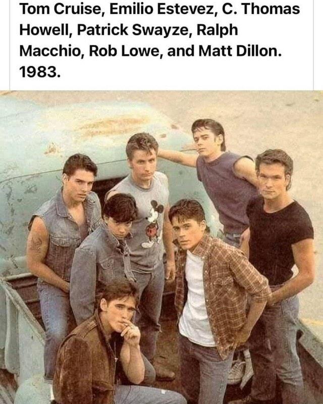 Tom Cruise Emilio Estevez C Thomas Howell Patrick Swayze Ralph Macchio Rob Lowe and Matt Dillon 1983