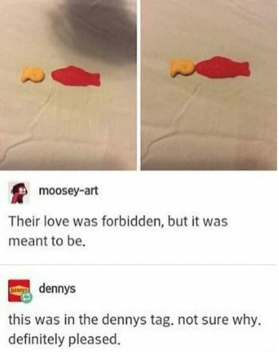 moosey art Their love was forbidden but it was meant to be B e this was in the dennys tag not sure why definitely pleased
