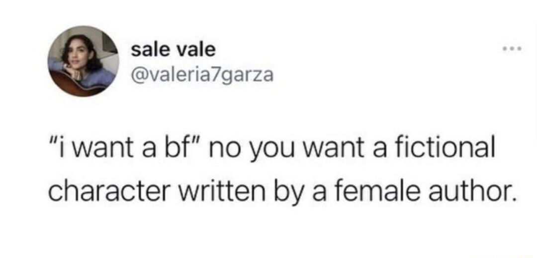 sale vale valeriazgarza i want a bf no you want a fictional character written by a female author