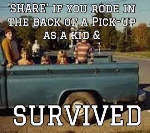 'SHARE' IF YOU RODE IN THE BACK OF A PICK-UP AS A KID & SURVIVED