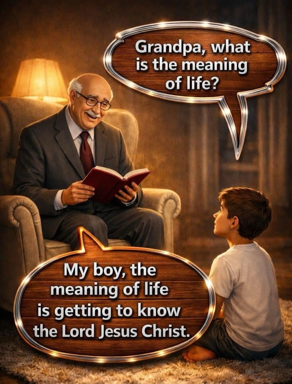 Grandpa, what is the meaning of life? My boy, the meaning of life is getting to know the Lord Jesus Christ.