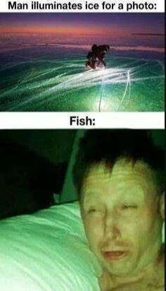 Man illuminates ice for a photo