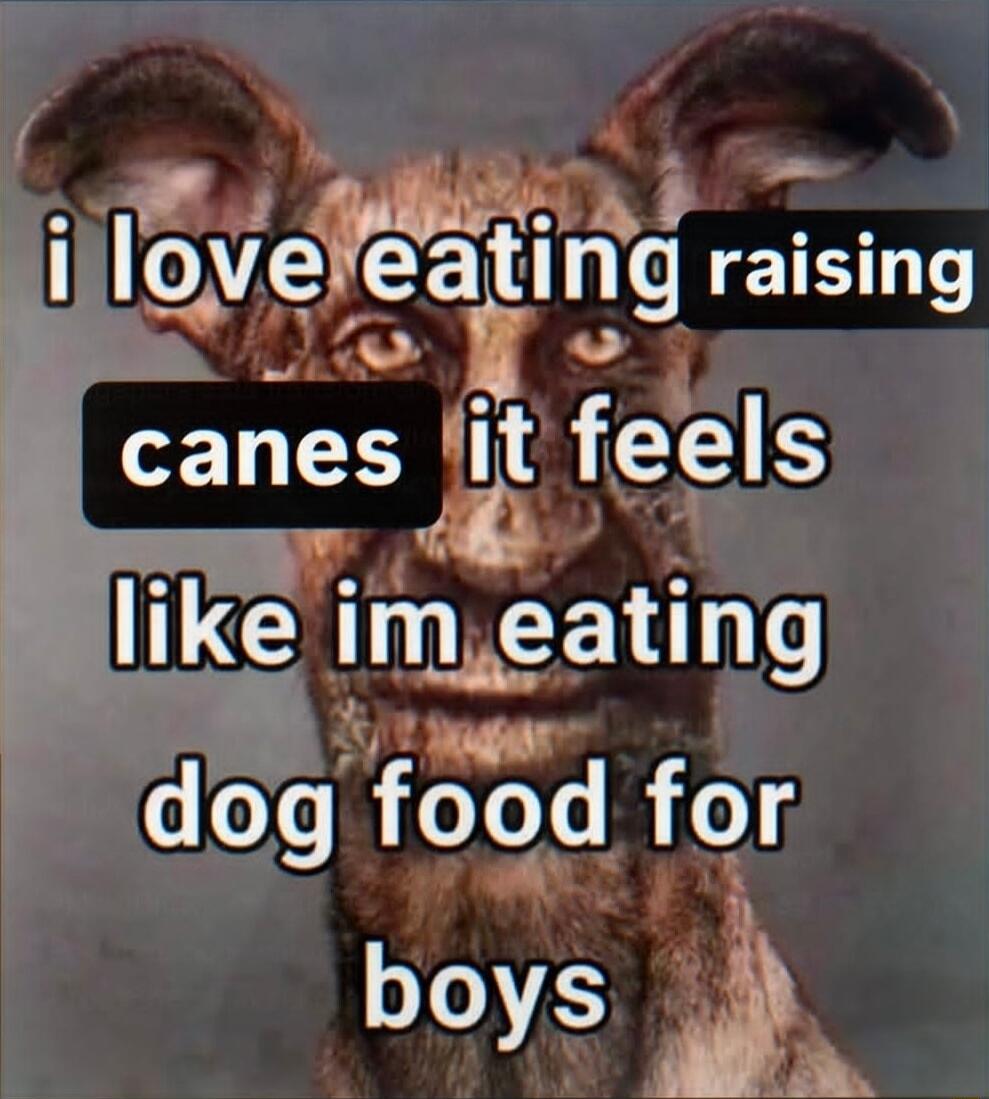 i love eating raising canes it feels like im eating dog food for boys