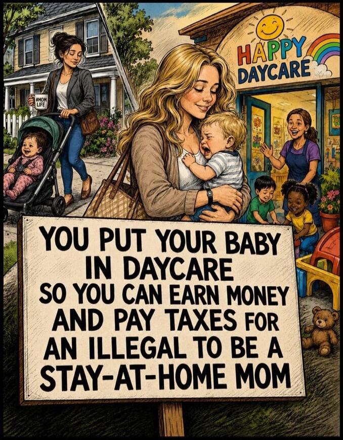 YOU PUT YOUR BABY IN DAYCARE SO YOU CAN EARN MONEY AND PAY TAXES FOR AN ILLEGAL TO BE A STAY-AT-HOME MOM #MOM LIFE HAPPY DAYCARE
