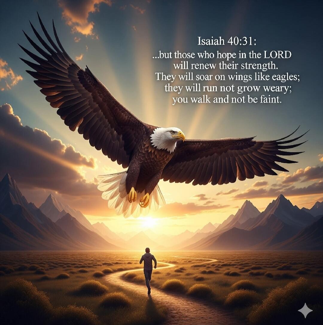 Isaiah 40:31: ...but those who hope in the LORD will renew their strength. They will soar on wings like eagles; they will run and not grow weary; you walk and not faint.