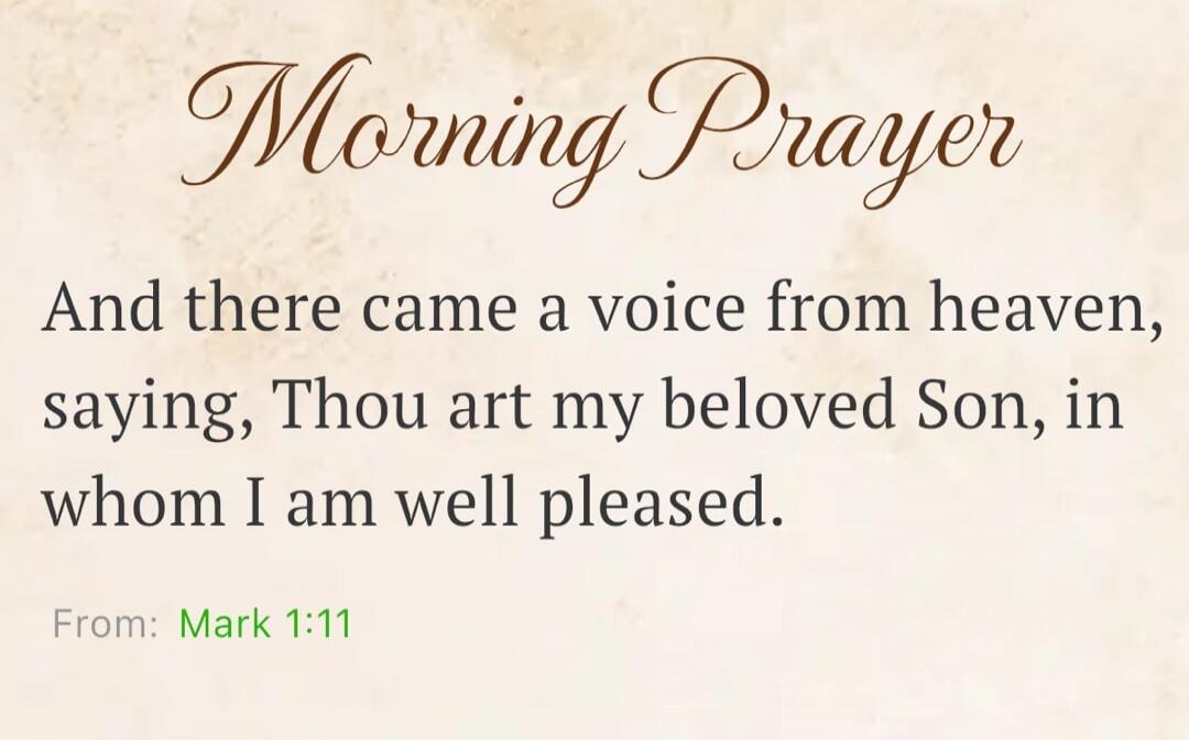 Morning Prayer And there came a voice from heaven, saying, Thou art my beloved Son, in whom I am well pleased. From: Mark 1:11