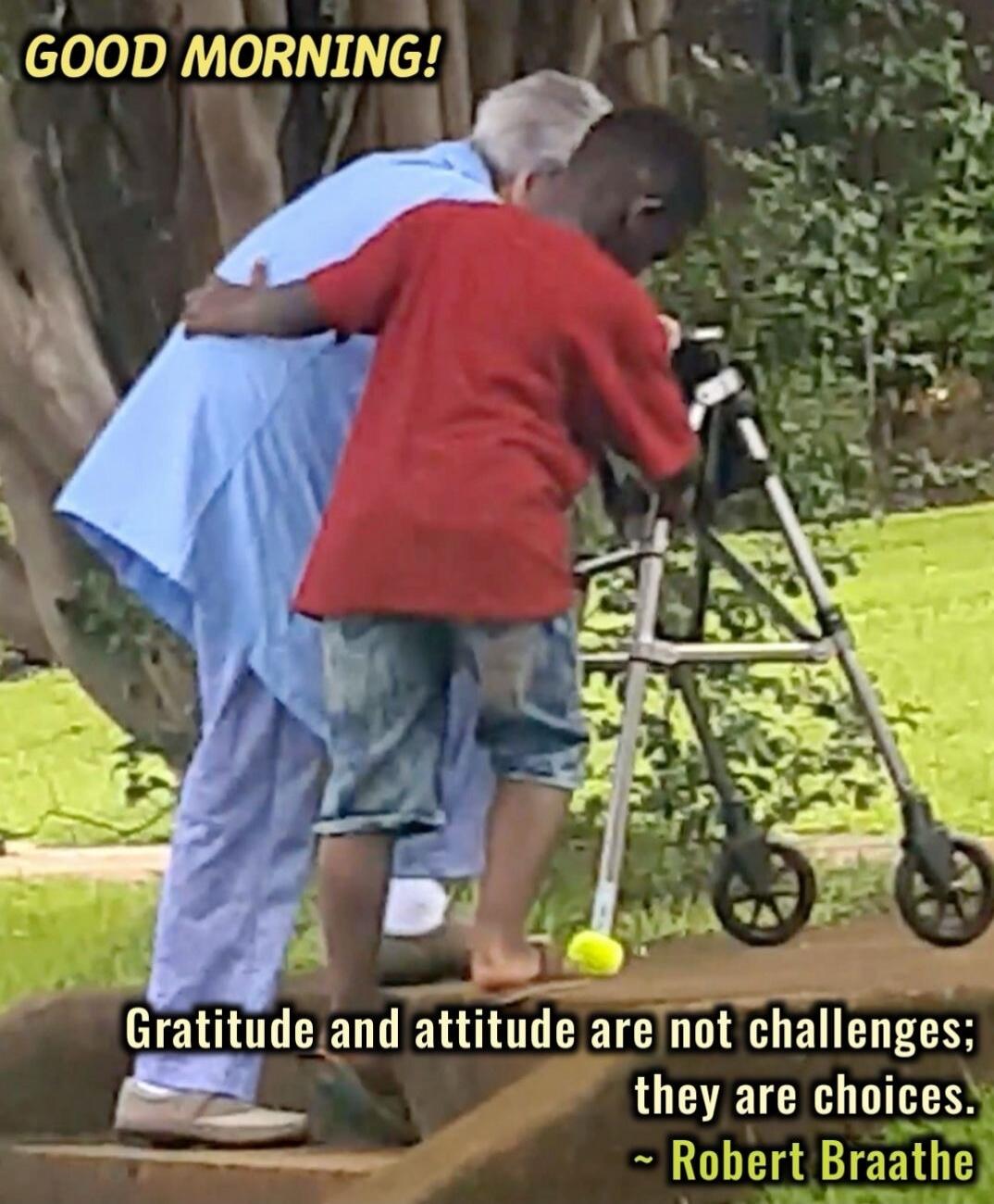 GOOD MORNING! Gratitude and attitude are not challenges; they are choices. ~ Robert Braathe