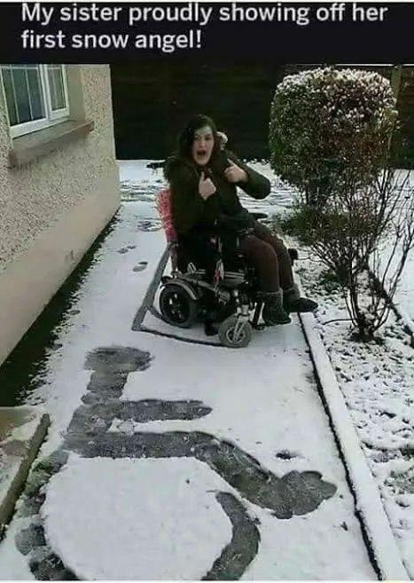 My sister proudly showing o first snow angel