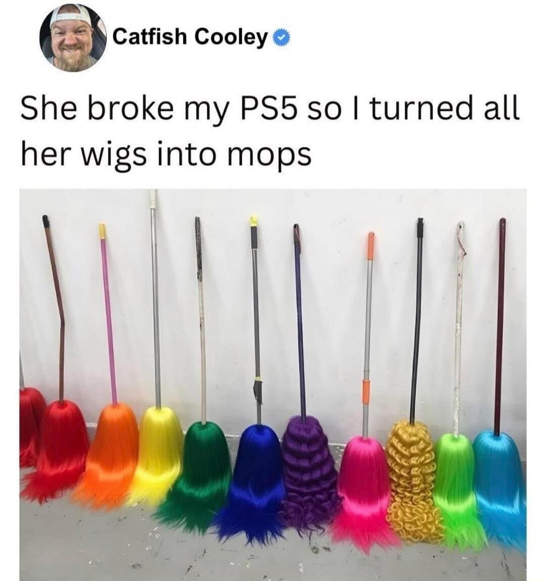 Catfish Cooley She broke my PS5 so I turned all her wigs into mops