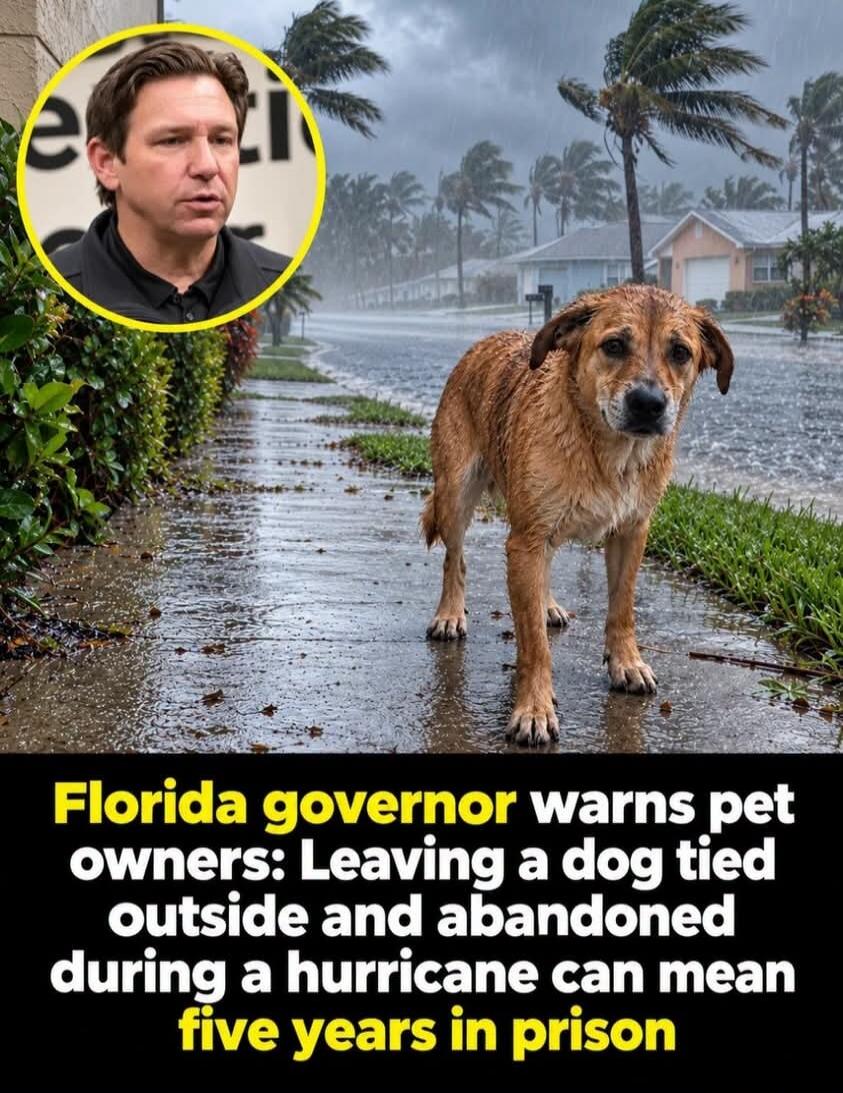 Florida governor warns pet owners: Leaving a dog tied outside and abandoned during a hurricane can mean five years in prison.