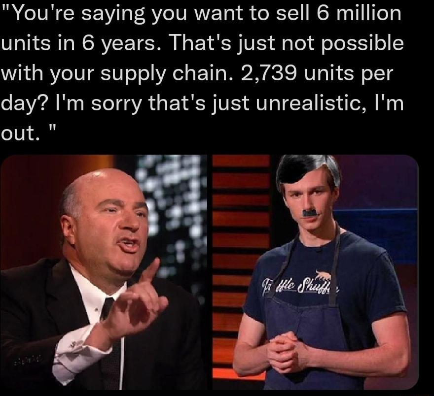 Youre saying you want to sell 6 million units in 6 years Thats just not possible with your supply chain 2739 units per day Im sorry thats just unrealistic Im out