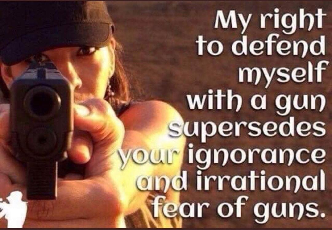 My right to defend myself with a gun persedes ignorance irrational o e TITI N
