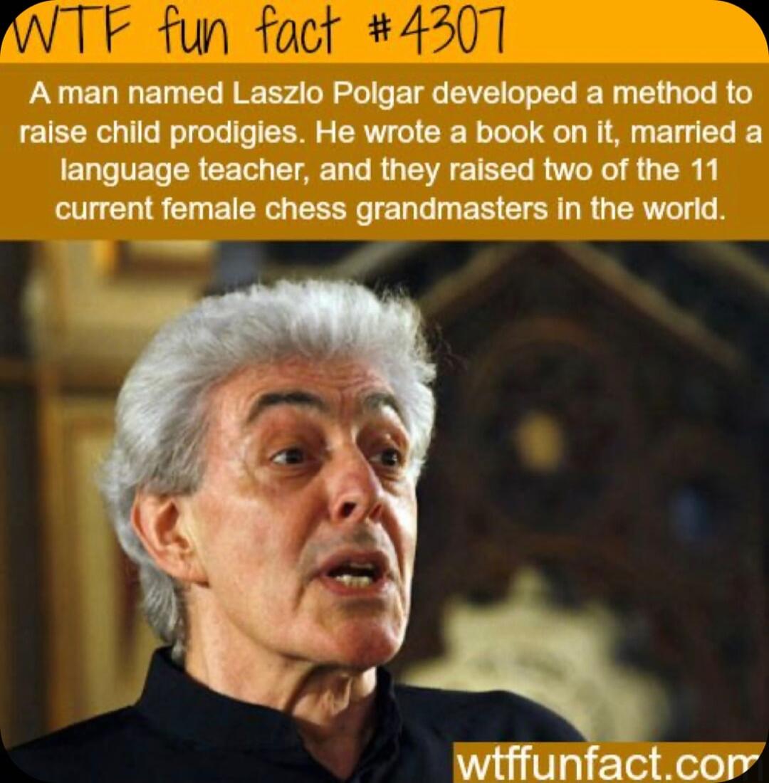 10 UL T L RIEE R T ETE EVET T R T G R e raise child prodigies He wrote a book on it married a language teacher and they raised two of the 11 current female chess grandmasters in the world Ve wiffunfactcor O