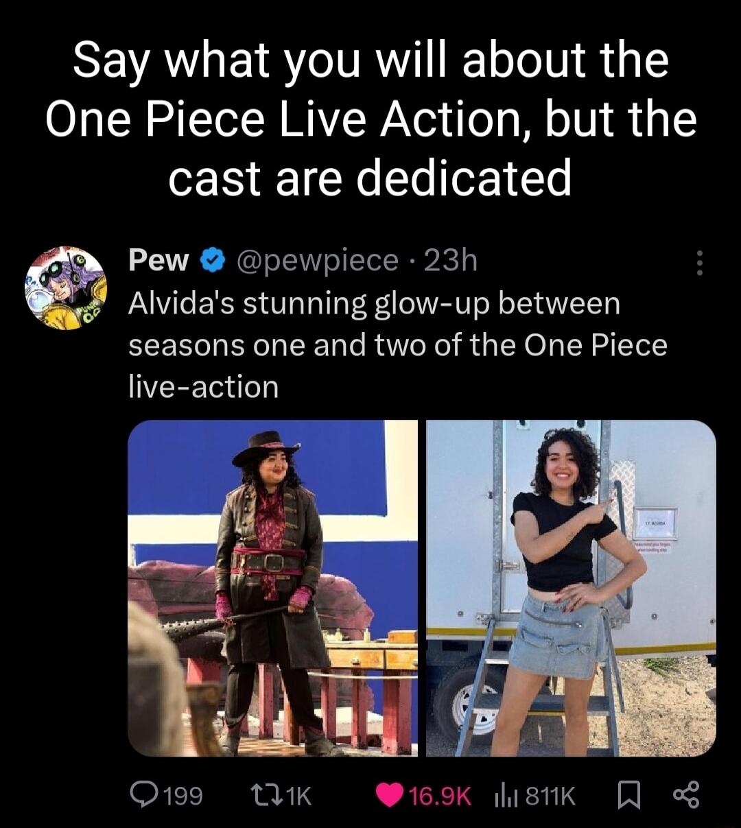 SEVAVHE SR TelT i 1y L One Piece Live Action but the cast are dedicated 7 Pew pewpiece 23h Alvidas stunning glow up between seasons one and two of the One Piece ERETeh Q199 UK ek