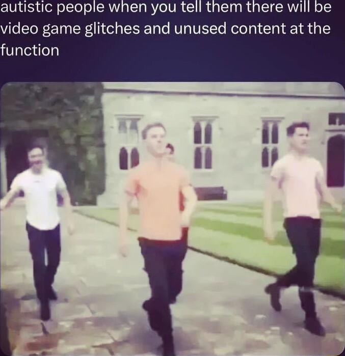 autistic people when you tell them there wil video game glitches and unused content at the function