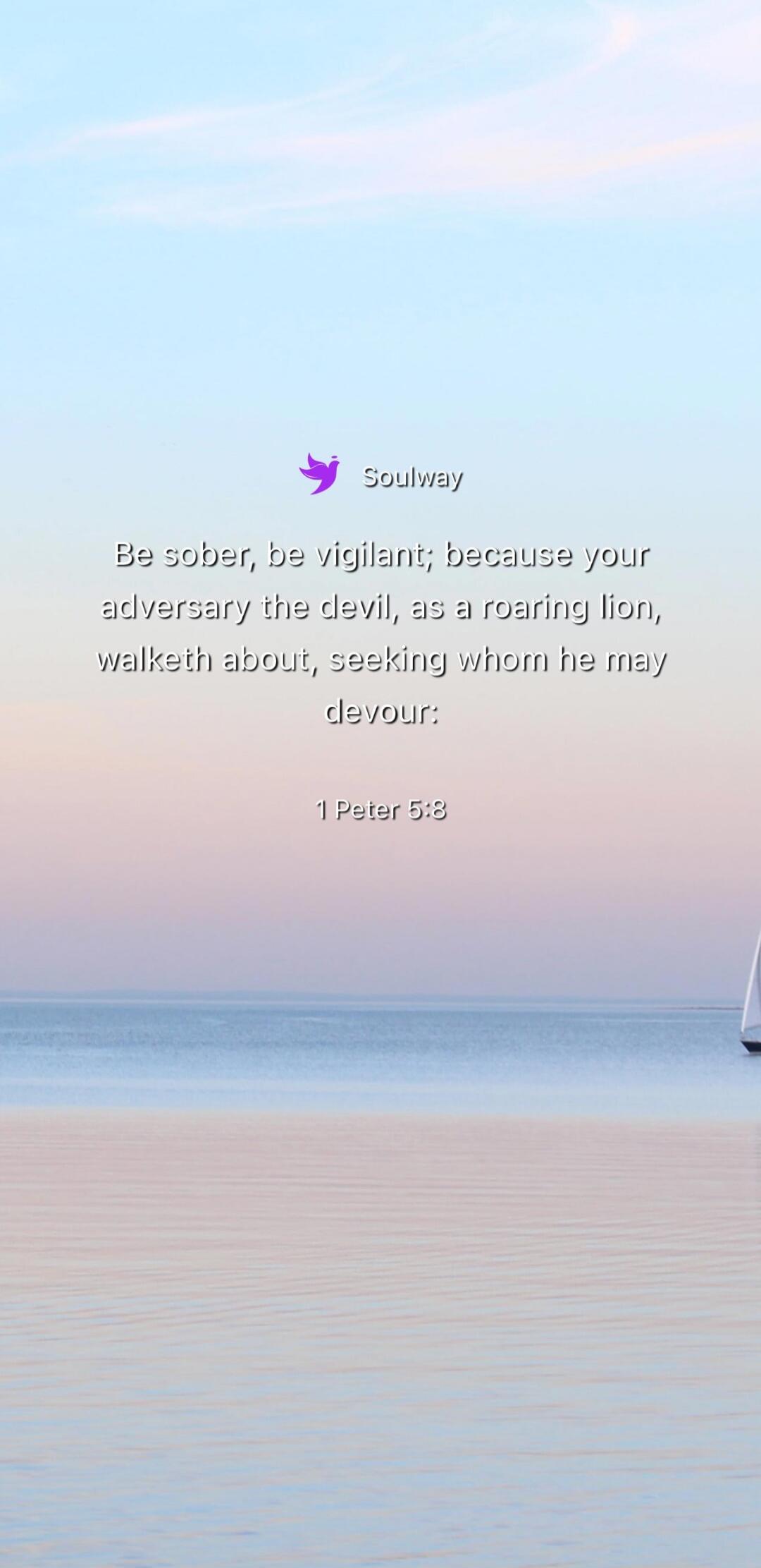 Soulway Be sober, be vigilant; because your adversary the devil, as a roaring lion, walketh about, seeking whom he may devour: 1 Peter 5:8