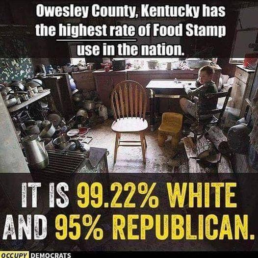 Owesley County Kentucky has the highest rate of Food Stamp use in the nation occury D e T s