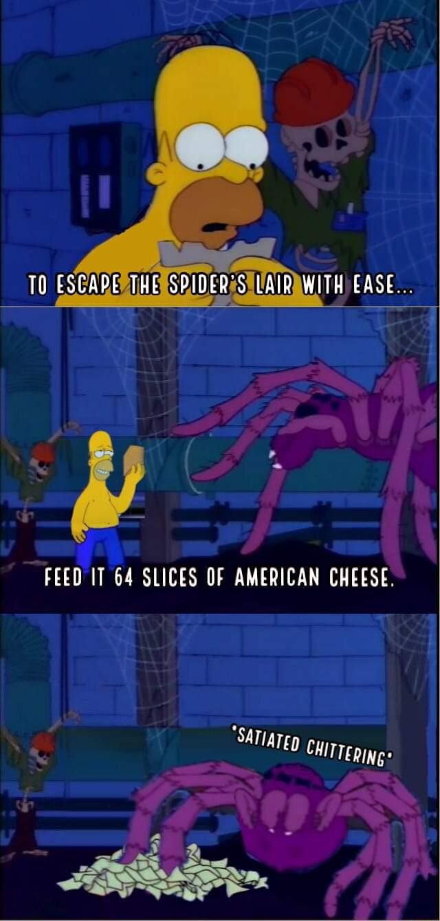 10 ESCARERTAERSPIDERISTURIRMWITHIEASE F o FEED IT 64 SLICES OF AMERICAN CHEESE SATiArep CHirrg RING T T
