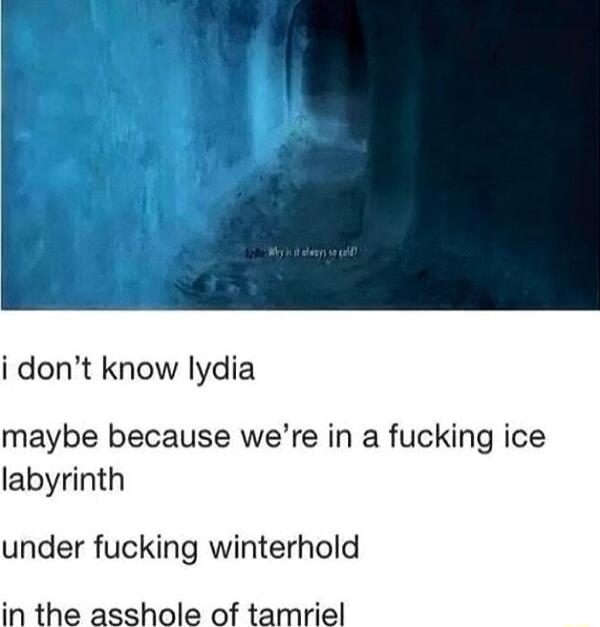 i dont know lydia maybe because were in a fucking ice labyrinth under fucking winterhold in the asshole of tamriel