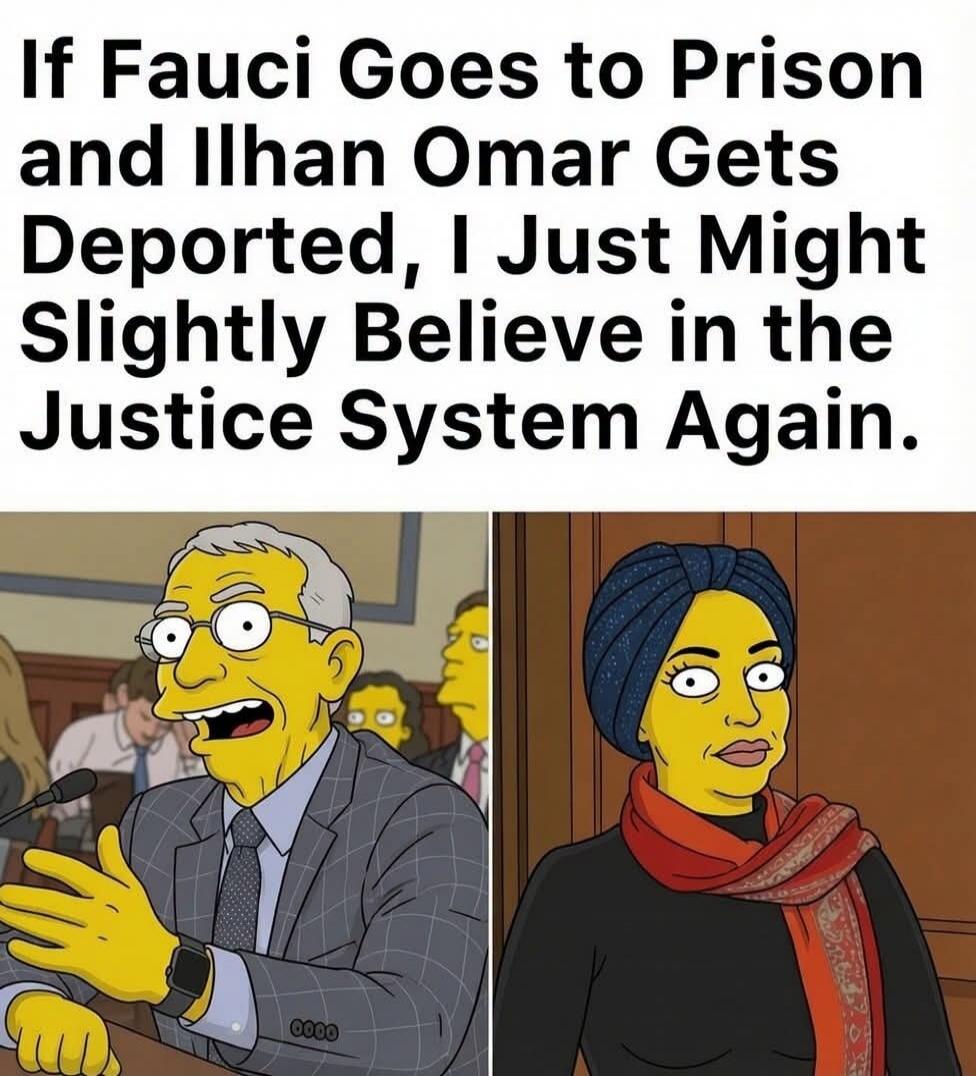 If Fauci Goes to Prison and Ilhan Omar Gets Deported, I Just Might Slightly Believe in the Justice System Again.
