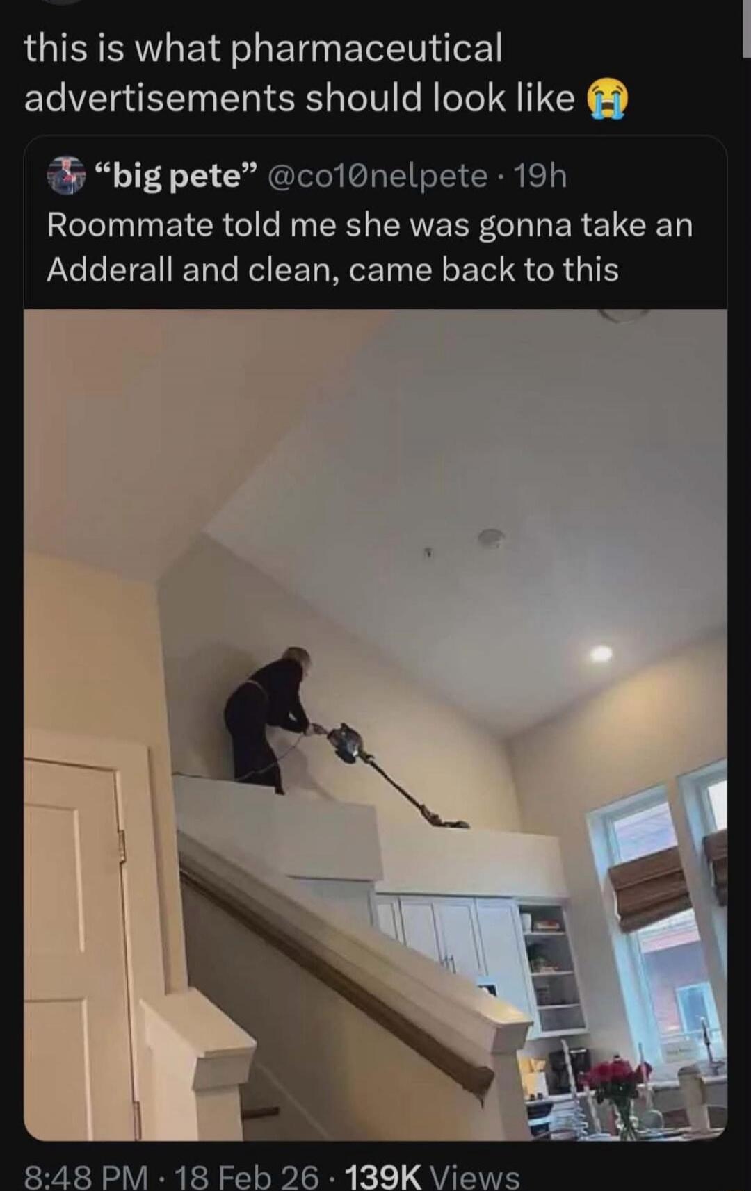 this is what pharmaceutical advertisements should look like 😭
“Roommate told me she was gonna take Adderall and clean, came back to this”