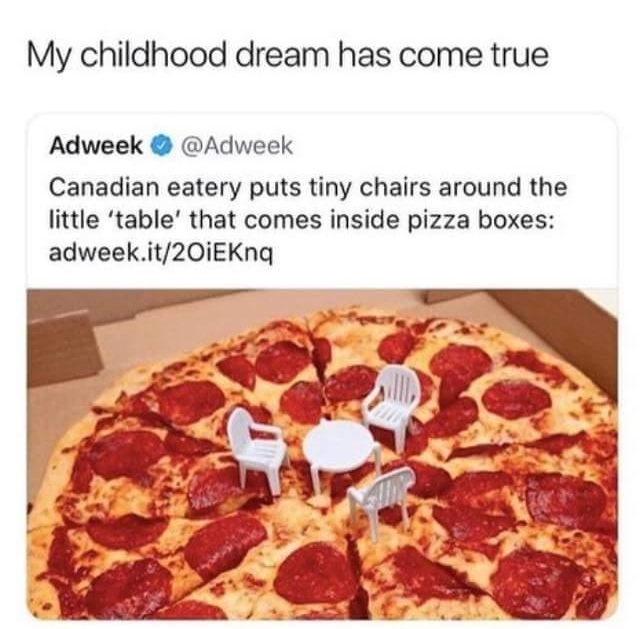 Isabel v isabel_npayne My childhood dream has come true Adweek Adweek Canadian eatery puts tiny chairs around the little table that comes inside pizza boxes adweekit20iEKnq