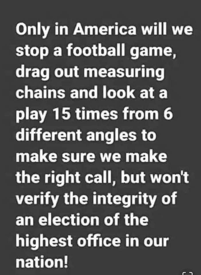 oy VAT WV C1 Cr WOT VT GTR RTO EL GET 8 LET GINA CERT Co ETL EET GGT EE play 15 times from 6 different angles to I ELCESTTERVEN ELC the right call but wont verify the integrity of an election of the highest office in our LEI