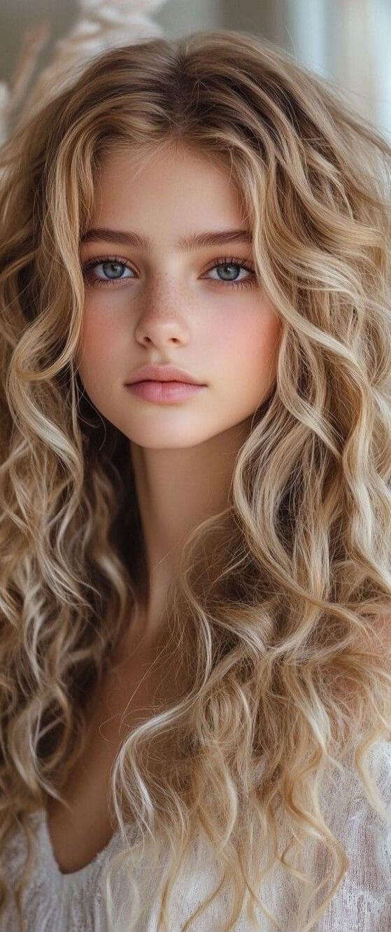 Portrait of a young woman with long, wavy blonde hair and blue eyes.