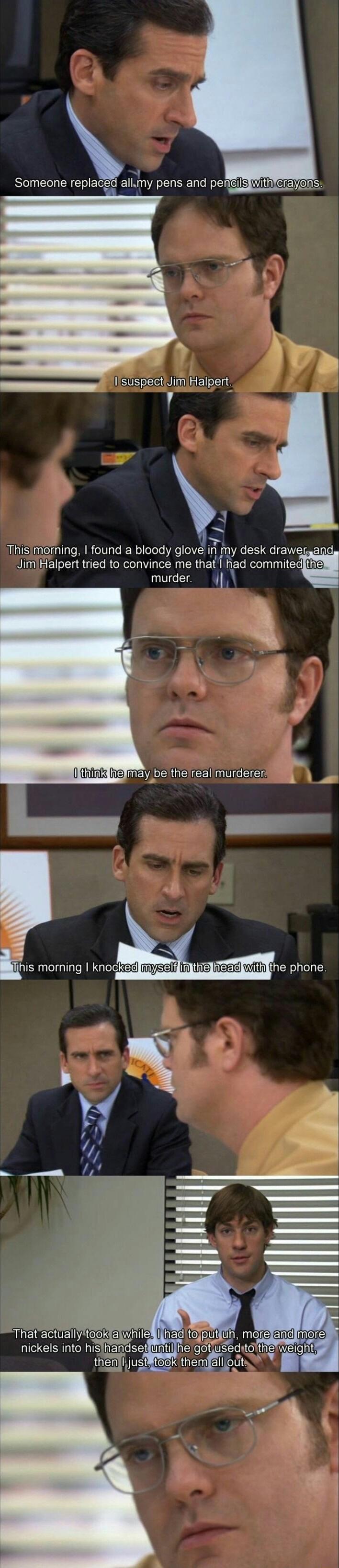 Y Someone replaced allmy pens and penGigwIthYCiayons T S Y Thisimorning found a bloody glove i my desk drawer EUEL QUG R Nee Ty L Ry that had cammted murder 0 Gtk e EE A ECE NN ns LTINS el e