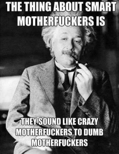 THE THING ABOUT SMART MOTHERFUCKERS IS THEY SOUND LIKE CRAZY MOTHERFUCKERS TO DUMB MOTHERFUCKERS