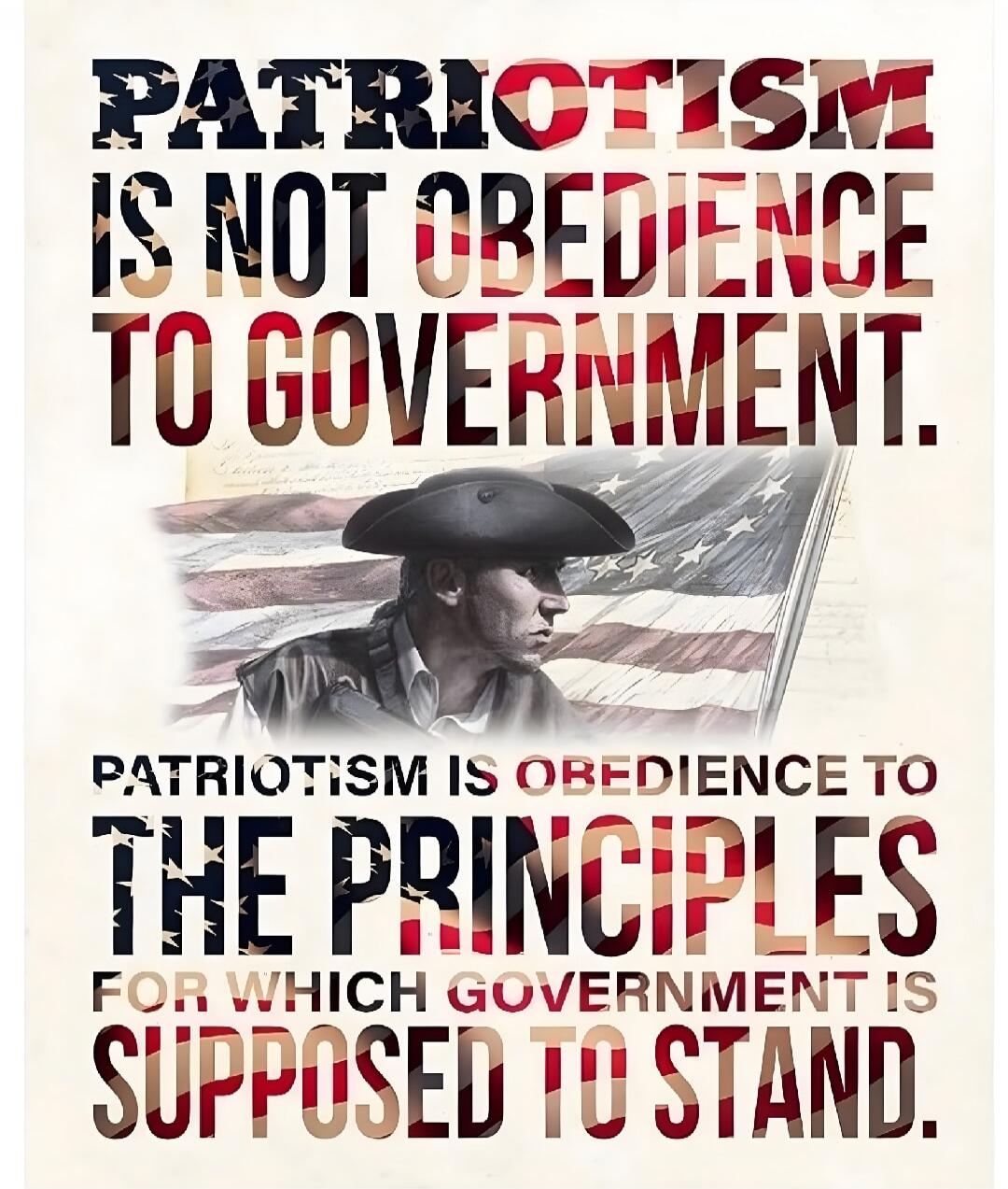 PATRIOTISM IS NOT OBEDIENCE TO GOVERNMENT. PATRIOTISM IS OBEDIENCE TO THE PRINCIPLES FOR WHICH GOVERNMENT IS SUPPOSED TO STAND.