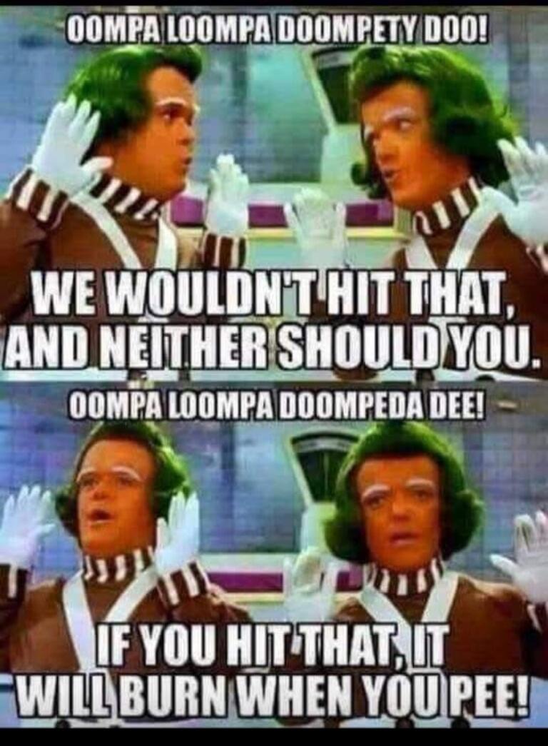 Oompa Loompa Doompetty Doo! We wouldn't hit that, and neither should you. Oompa Loompa Doompeda Dee! If you hit that, it will burn when you pee!
