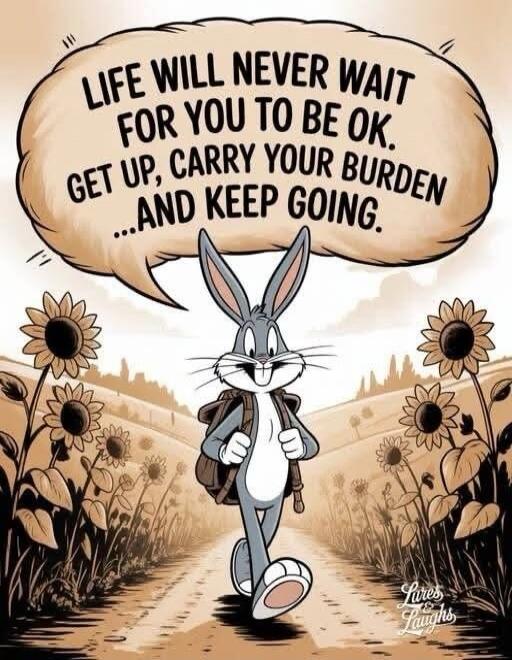 LIFE WILL NEVER WAIT FOR YOU TO BE OK. GET UP, CARRY YOUR BURDEN ...AND KEEP GOING.