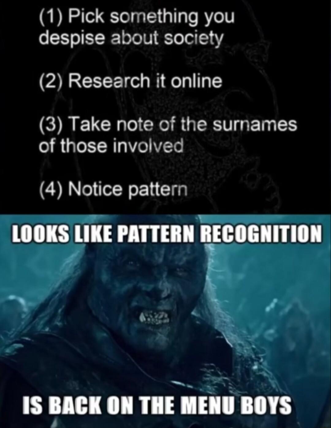 1 Pick something you despise about society 2 Research it online RELCHC GRS RGN GEN of those involved 4 Notice pattern 1 IGI ON THE