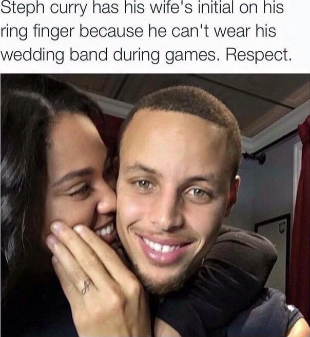 teph curry n s Initial on his ring finger because he cant wear his wedding band during games Respect