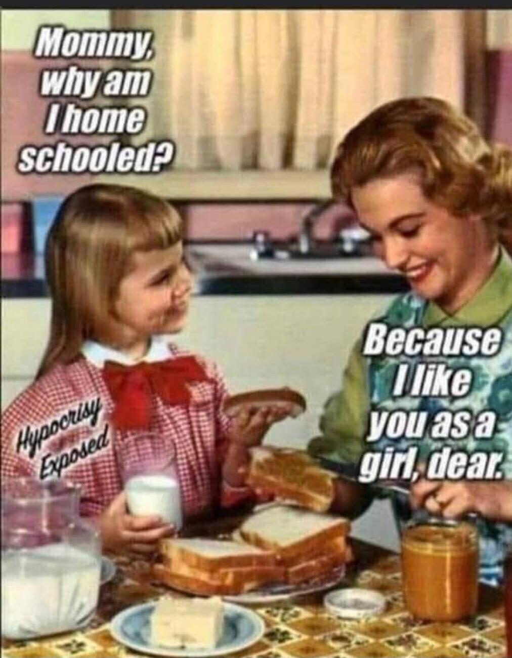 Mommy, why am I home schooled? Because I like you as a girl, dear. Hypocrisy Exposed.