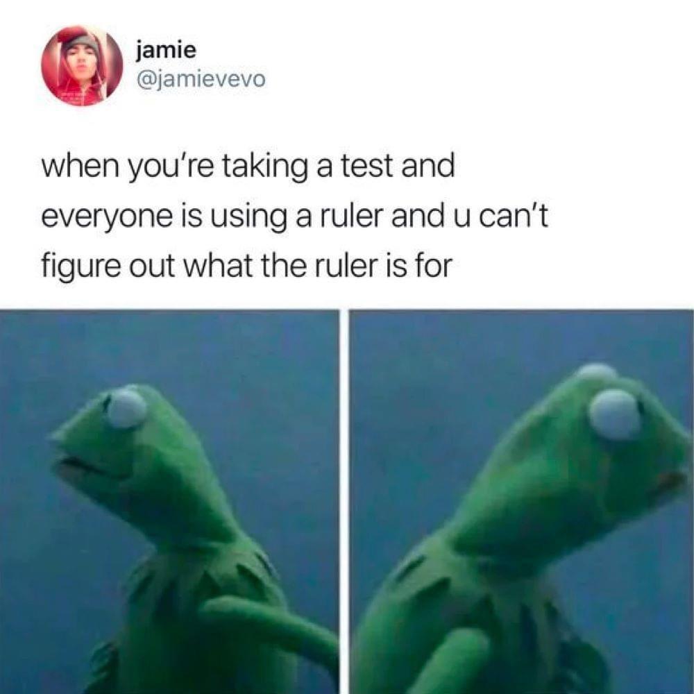 jamie jamievevo when youre taking a test and everyone is using a ruler and u cant figure out what the ruler is for
