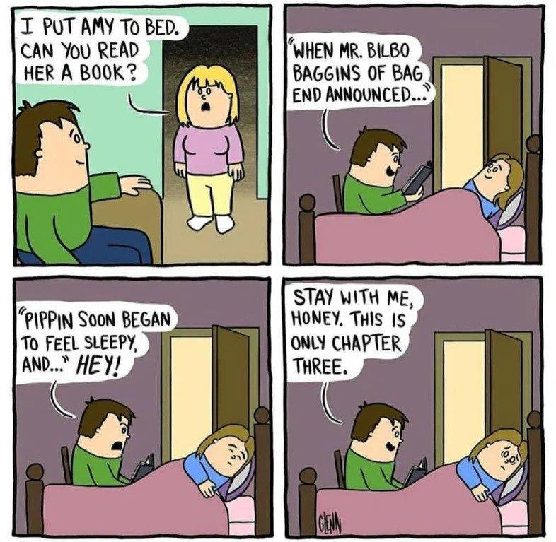 T PUT AMY To BED CAN You READ HER A BOOK STAY WITH ME HONEY THls 15 T0 FEEL SLEEPY ONLY CHAPTER AND HEY